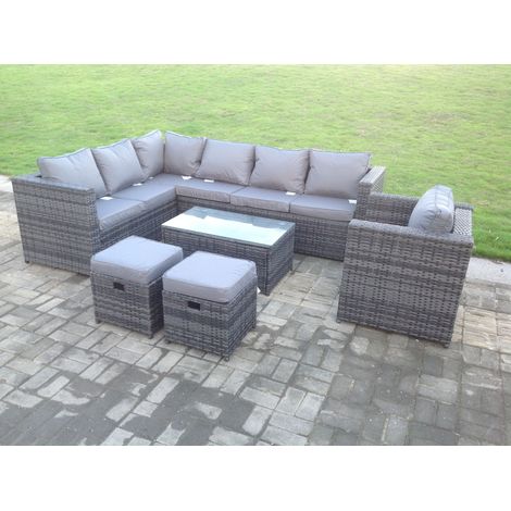 Fimous 7 Seater Outdoor Rattan Garden Futniture Set Garden Sofa set with Chair Coffee Table Dark Grey Mixed (1/3)