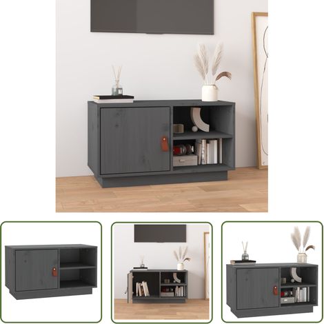 The Living Store Meuble TV Gris 70x34x40 cm Bois de pin massif - Meubles Tv - Meuble Tv - Support Tv - Unité Tv - Bois De Pin (1/5)