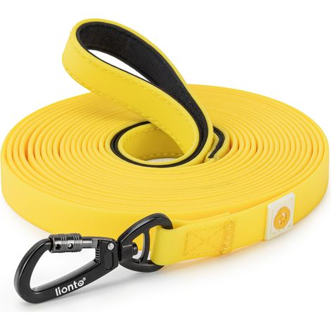 lionto Schleppleine für Hunde 5 m, strapazierfähig & wasserdicht mit weicher Neopren-Handschlaufe und Drehkarabiner, gelb