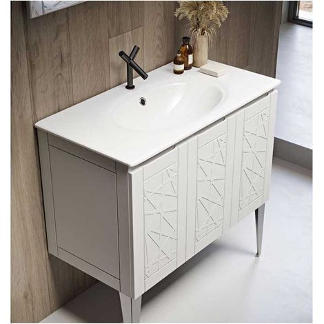 Mobile Bagno America60 cm SospesoBianco Opaco Base 2 ante - Lavabo in Ceramica (1/5)