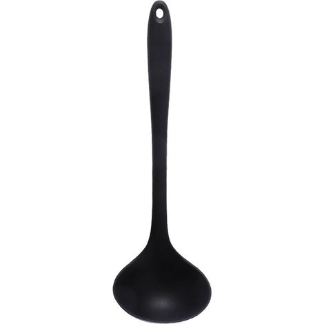 11,2-Zoll-Servierkelle aus Silikon, komfortabler Griff, hitzebeständig, Küchenutensil für Zuhause, Schwarz (1/5)