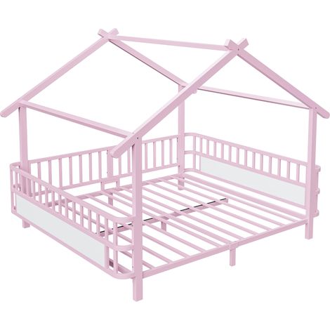Letto per bambini in metallo a forma di casa 140 x 200 cm rosa con sponde di sicurezza (1/5)