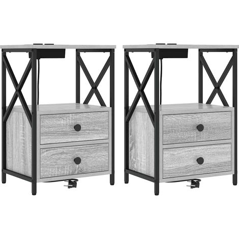 Table de chevet，Cabinet de chevet，Table de nuit avec station de chargement Sonoma gris CFW511102 (1/5)