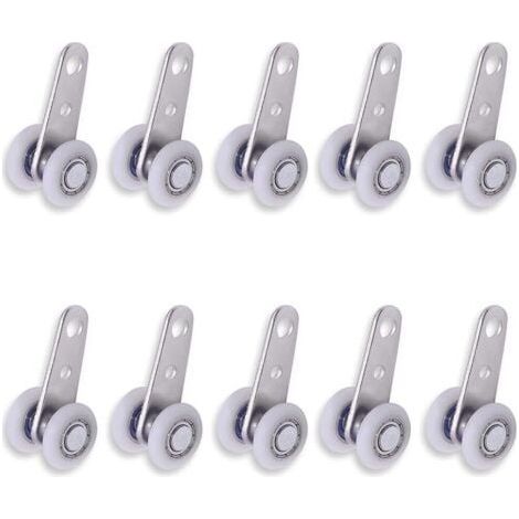 Lot de 10 poulies en métal 49 x 22 mm avec 2 roues en plastique pour portes coulissantes d'armoire (1/5)