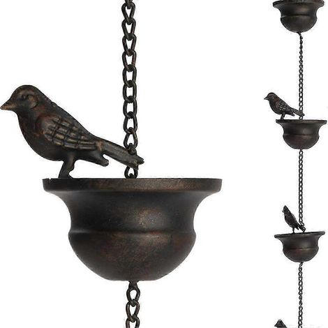 Chaînes de pluie décoratives de 2,4 m pour gouttières - Carillon mobile pour oiseaux avec coupelles, idéal pour la décoration de jardin et d'extérieur. (1/5)