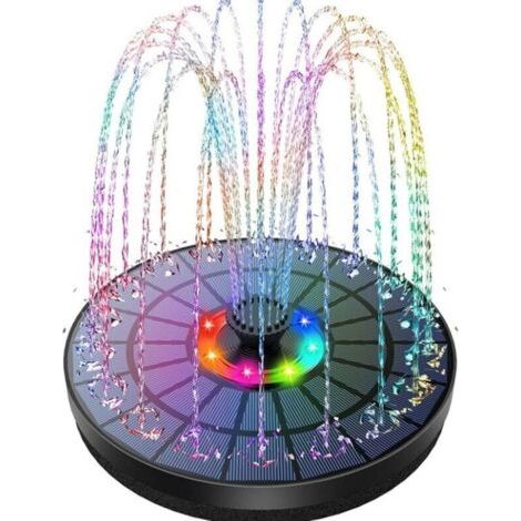LED Fontaine Solaire Extérieure Flottante 3W Pompe Bassin Solaire avec Batterie, Lumières Colorées LED et 8 Buses, pour Exterieur Ja