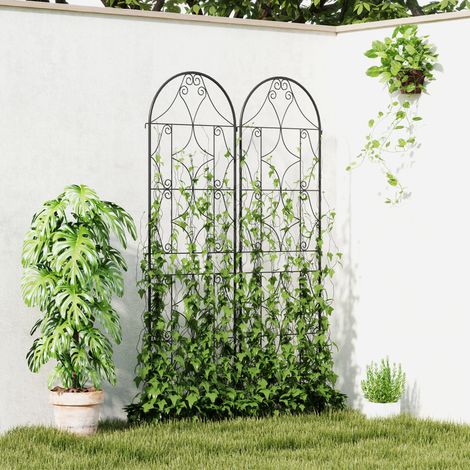 Rankhilfe mit Muster, 2er-Set Gartenrankgitter für Weinreben, Blumen und Gemüse, Metall, 50 x 180 cm, schwarz