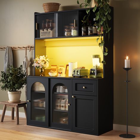 mobile contenitore 120 cm da cucina LED nero vetro alto OKMYHOME (1/5)