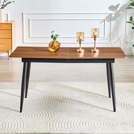 Table rectangulaire extensible 150/190cm, plateau effet bois, piètement métal robuste, pour 6 à 8 personnes, style industriel contemporain, mécanisme d'extension fluide (1/5)