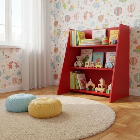 Scaffale Montessori in legno - Ordine e autonomia per bambini - Rosso