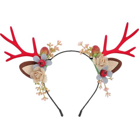 Red Christmas Headband with Deer Antlers for Boys, Girls, and Adults (1/5)