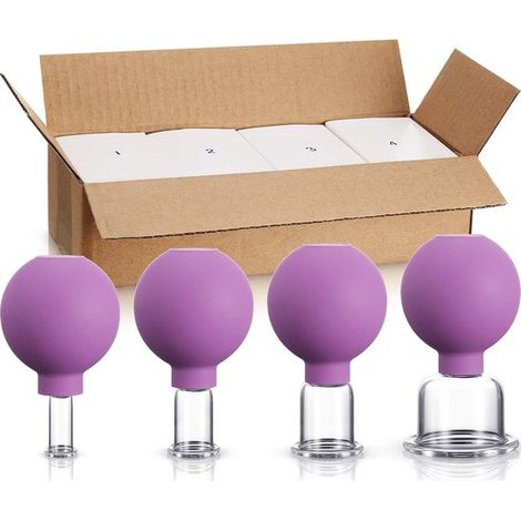 Set di 4 coppette in vetro e silicone per alleviare il dolore muscolare, colore viola. (1/5)
