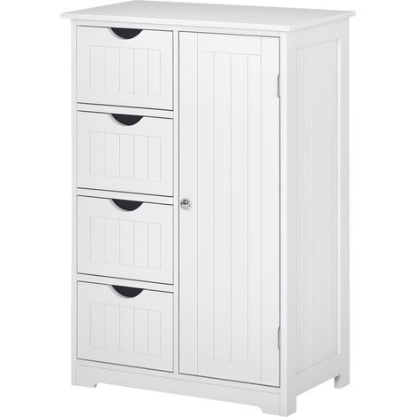 Mobile bagno Irovami con 4 cassetti e un armadietto con ripiano regolabile in 3 altezze, mobile salvaspazio con vernice ecologica, struttura in MDF antiribaltamento, 56 x 30 x 83 cm, bianco