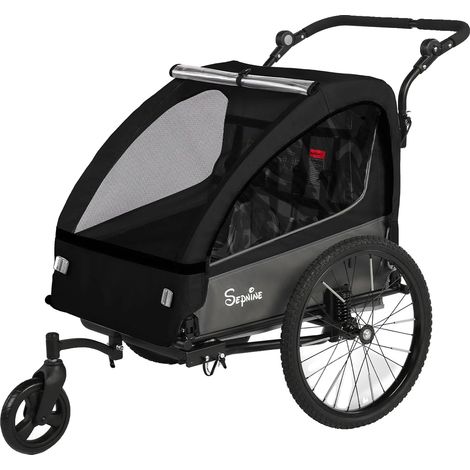 Remolque para bicicleta, neumáticos amortiguadores, diseño plegable, negro. (1/2)