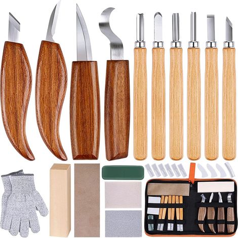 Kit de 17 Outils de Sculpture sur Bois Professionnels - Ciseaux à Graver & Gouges - Manche Carré Antidérapant - Pour Débutants & Experts (1/3)