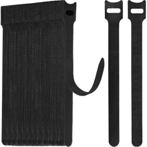 50pcs Attache Cable Réutilisables de 20cm de Long, Sangles de Management des Câbles Réglables en Noir (1/5)