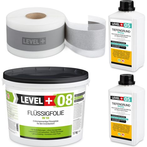 LEVEL+ Dichtset für Duschabdichtung Bad Dichtband Flüssigfolie 12kg SET17 (1/4)
