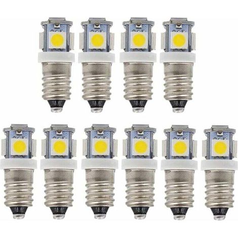Lot de 10 Ampoules LED E10 12V Blanc Froid 5SMD 0,5W 50LM (Blanc Chaud) (1/5)