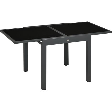 Tavolo Allungabile da Giardino 80-160x80x75 cm con Piano in Vetro e Alluminio Nero