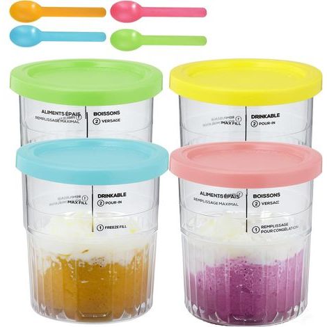 4-Piece Container Set for Ninja Creamy Deluxe, 800ml Container for Ninja Creamy Deluxe for NC501, NC500 Series, Ice Cream Accessories for Ninja Cream, BPA-Free, Dishwasher Safe (1/5)