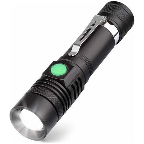 Wiederaufladbare LED-Taschenlampe per USB, 600 Lumen, IP65 wasserdicht, 4 Leuchtmodi, Zoom-Taschenlampe für Haushalt, Camping, Wandern und Notfallsituationen (Batterie enthalten) (1/4)