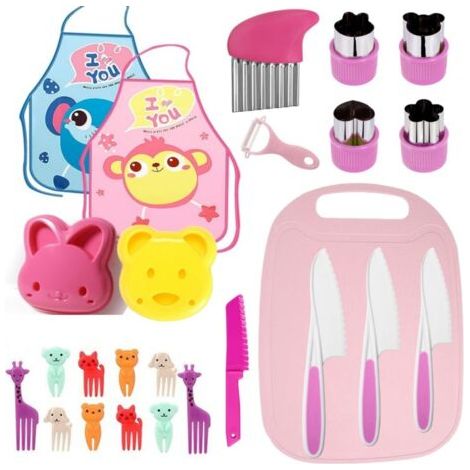 Couteaux de Cuisine pour Enfant, 25 Pièces Couteaux de Sécurité pour Enfants, Plastique Couteaux Couteau en Bois de Sécurité, Sets de Couteaux pour Couper et Cuire des Fruits ou Légumes (1/4)