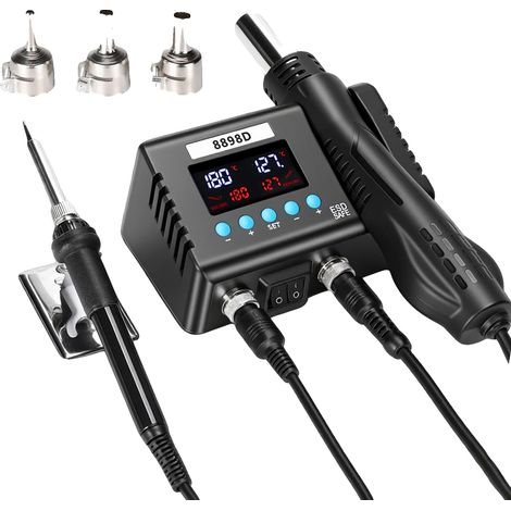 Station de soudage SMD, puissance d'air chaud de 700W, fer à souder de 60W, plage de température de 100℃ à 480℃, dimensions 27cm x 17cm x 10cm, poids 1000g (1/5)