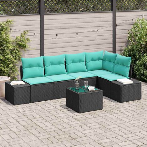 vidaXL Ensemble de canapé de jardin Noir et turquoise polyrotin (1/5)