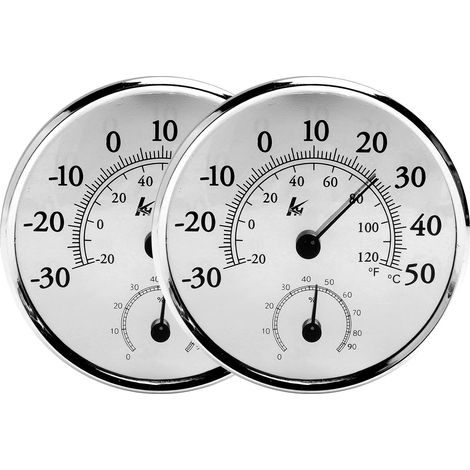 Thermomètre Hygromètre Analogique Lot de 2 – Mesure Précise Température et Humidité Intérieur Extérieur Sans Pile Grand Cadran 13 cm à Poser ou à Suspendre (1/5)
