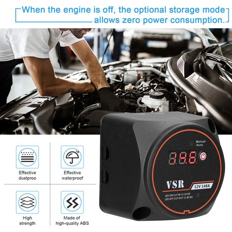Isolateur de batterie double 12 V 140 A, contrôleur d'isolation, modes manuel/automatique, relais sensible à la tension (VSR) avec affichage numérique pour VTT, UTV, bateau et camping-car (1/5)