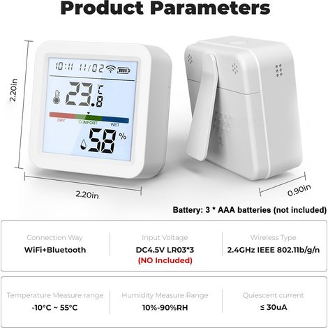 Tuya ZigBee Testeur de température et d'humidité Écran LCD rétroéclairé Application de téléphone portable Contrôle à distance Liaison intelligente Compatible avec Alexa et Home pour le contrôle vocal, (1/5)