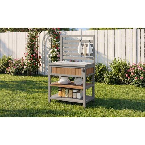 Armadio da giardino 80x51x148,5 cm in legno naturale, con spazio per terrazza FLORAGRACE (1/5)
