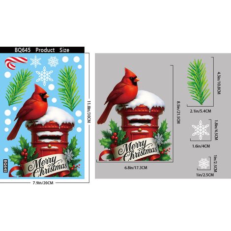 Décoration de fenêtre de Noël, oiseau rouge mignon, décoration de porte et fenêtre vitrée pour chambre à coucher, autocollant de fenêtre à effet statique - BQ645 -