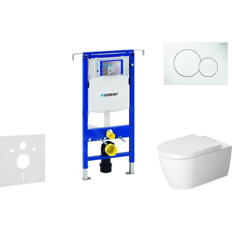 Geberit Duofix - Ensemble bâti-support, cuvette de toilette et siège ME by Starck, Rimless, SoftClose, plaque Sigma01, blanc (1/5)