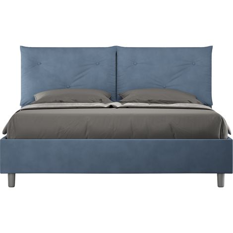 Letto Matrimoniale rivestito in Microfibra - APPIA - Dimensione Rete: 160x200 - Tipologia Letto: Con Rete e Contenitore - Colore: Blu (1/4)