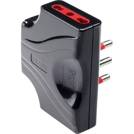 Adattatore triplo extrapiatto 16a rosi 2p+t - prese 10/16a 2p+t, col. nero