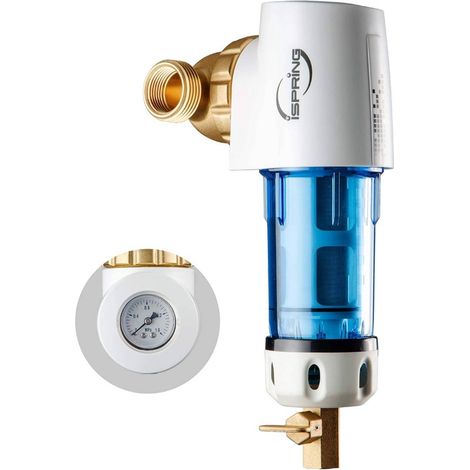 iSpring WSP50GR-E Filtro per l'acqua a Sedimenti Spin-on Riutilizzabile, 50 Micron con Raschietto Incorporato, Testa Girevole a 360°, Manometro (1/5)