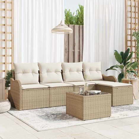 vidaXL Gartensofa-set Beige Poly-Rattan (1/5)