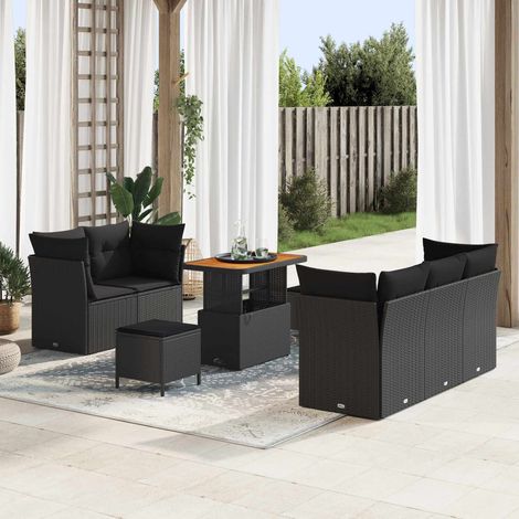 Gartensofa-set mit Kissen 8 pcs Schwarz Poly-Rattan (1/5)