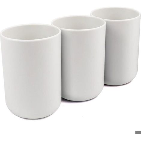 Ensemble de salle de bain 3 pièces, gobelet et porte-brosse à dents de couleur unie (blanc) (1/5)
