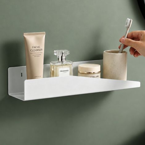 Mai & Mai Mensola da Parete Multifunzionale, Mensola Doccia in Acciaio al Carbonio Antiruggine, Installazione con Foratura o Adesivo, Adatta per Bagno e Cucina, Bianco, Reglo-15