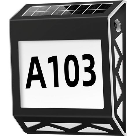 Plaque Adresse Solaire - Éclairage Numérique Murale pour Maison Jardin Rue - 180 x 50 x 200 mm - IP54 - 40 lm - 8 LED SMD - 1 Pièce (1/5)