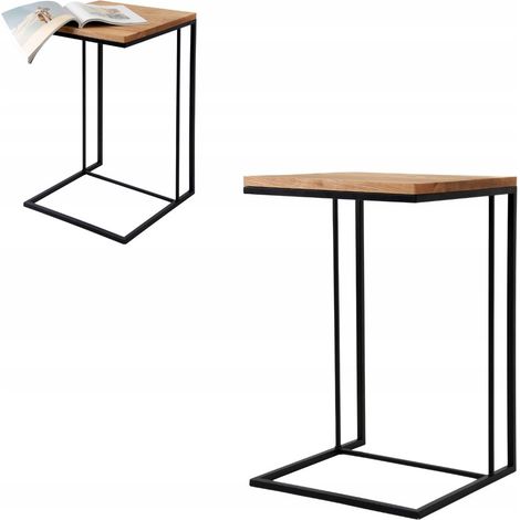 Mesa auxiliar para portátil tipo loft, roble rústico negro Avila 40x40x65 (1/5)