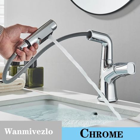 WASCHTISCHARMATUR herausziehbarer Wasserfall-Auslauf, heißes kaltes Wasser, Chrom