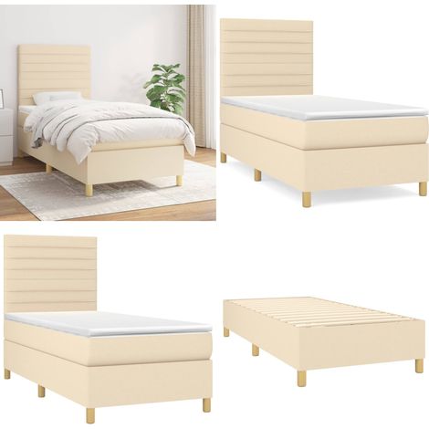 Sommier à lattes de lit avec matelas Crème 80x200 cm Tissu - Lit Plateforme - Lit Double - Literie - Matelas Ressorts Ensachés - Tête De Lit Ajustable - Home & Living (1/5)