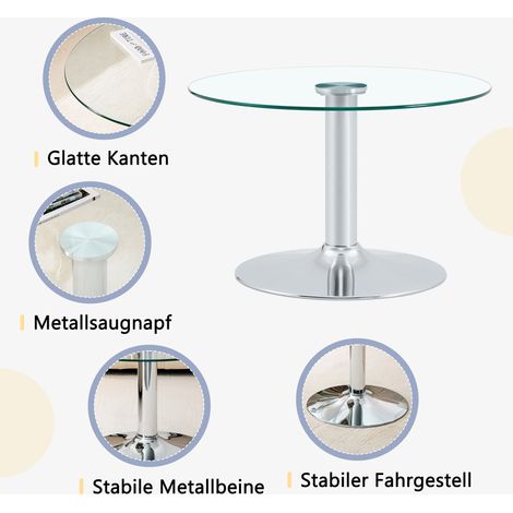 Runder Couchtisch aus Glas ca. 70 cm – Beistelltisch mit gehärteter Glasplatte & stabilem Metallgestell, moderner Wohnzimmertisch in Gold / Schwarz / Silber (1/5)