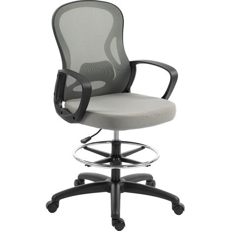 Ergonomischer Bürostuhl aus grauem Netzgewebe, 59x65x123 cm, mit Fußstütze und Armlehnen