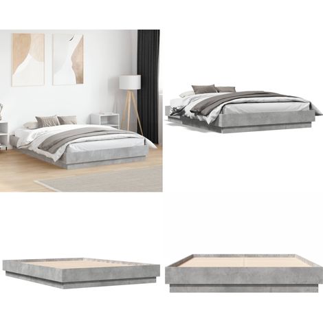 Estructura de cama madera de ingeniería gris hormigón 135x190cm - Estructura de cama - Cama de ingeniería