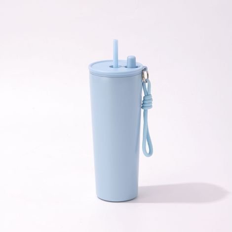 Lot de 2 tasses isothermes avec paille, compatibles lave-vaisselle, en acier inoxydable, sans BPA, bleu et rose.