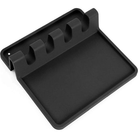 Repose cuillère Kitchen Repos ustensile Pose ustensiles Cuisine louche spatule Couvert Couvercle,Support en Silicone avec égouttoir,Outil pour protéger Plan de Travail,crédence et Plaque Cuisson(Noir) (1/5)